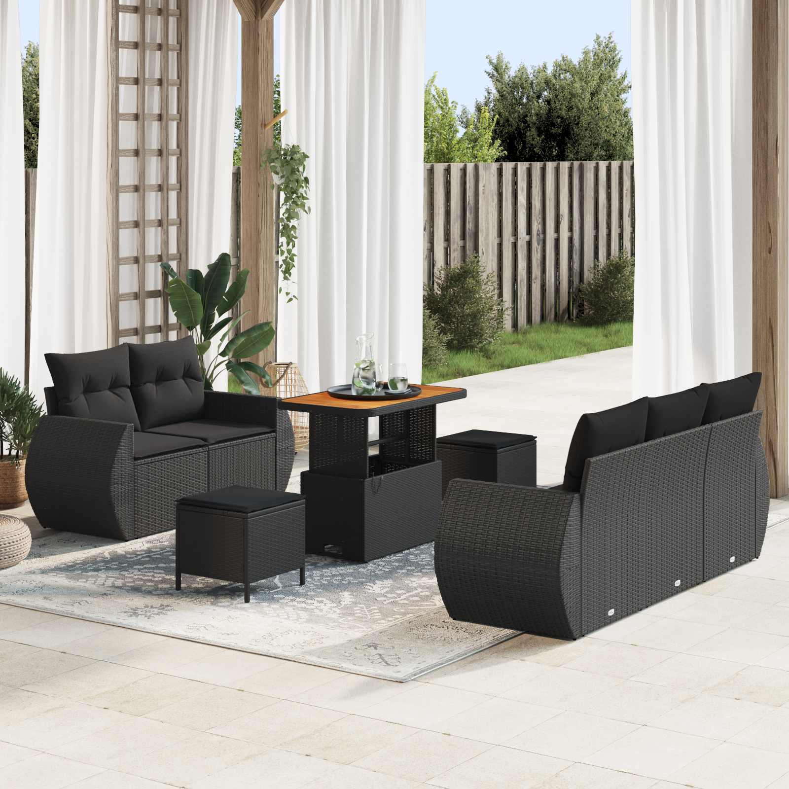 8 dalių sodo sofa rinkinys su pagalvėlėmis juoda poli ratanas akacija