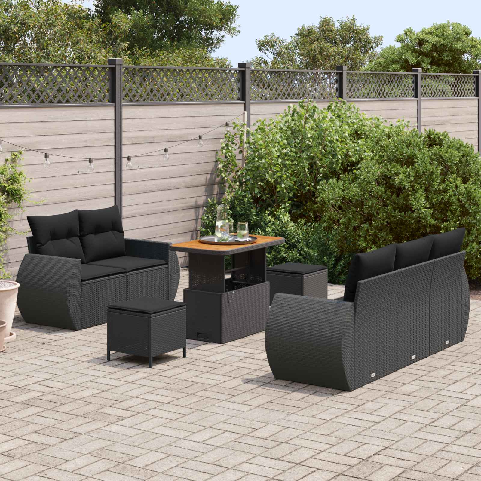 8 dalių sodo sofa rinkinys su pagalvėlėmis juoda poli ratanas akacija