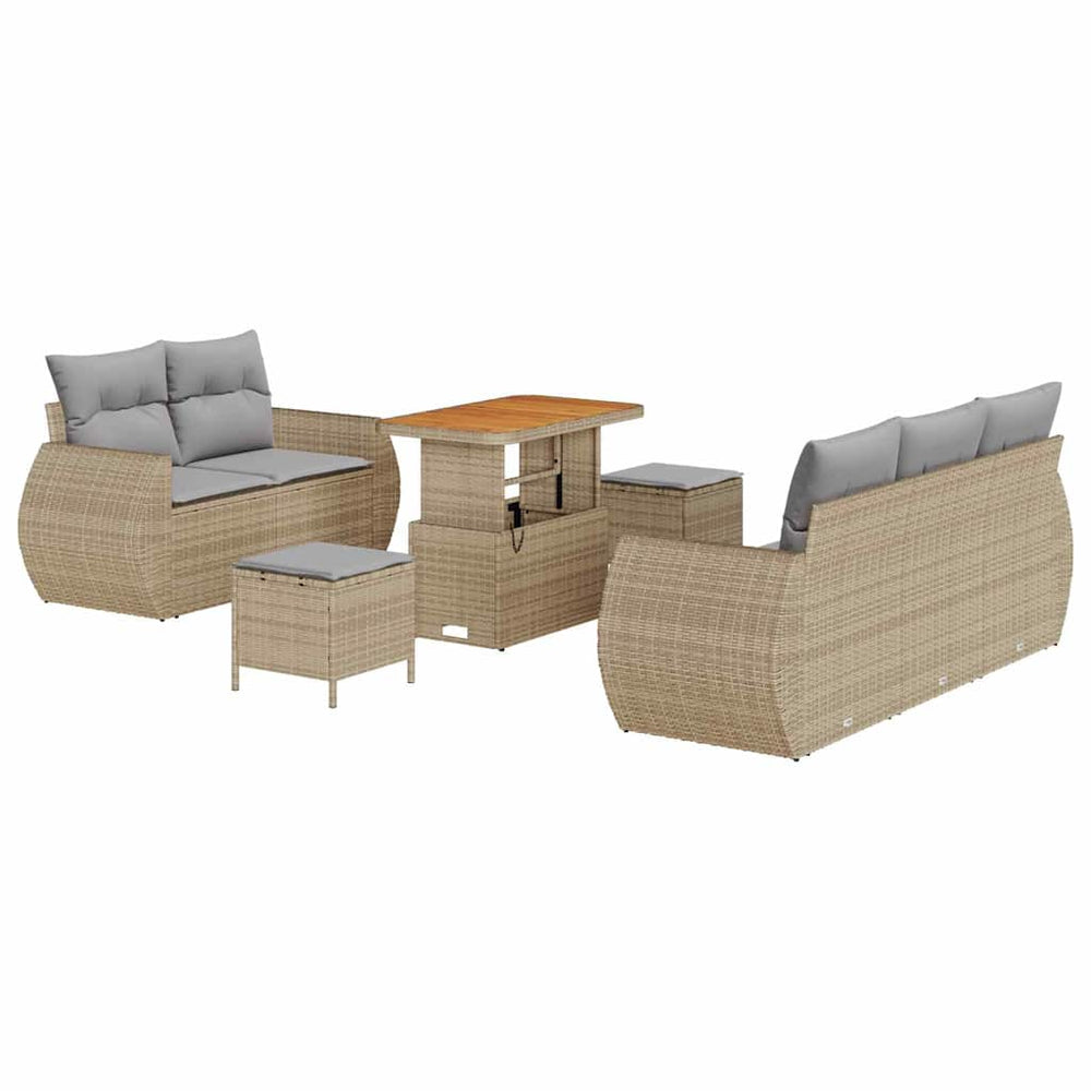 8 Piece Garden Sofa Set with Cushions Sand Poly Rattan Acacia