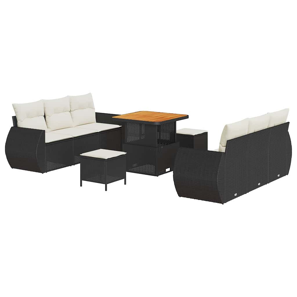 9 dalių sodo sofa su pagalvėlėmis juodas poli ratanas akacija