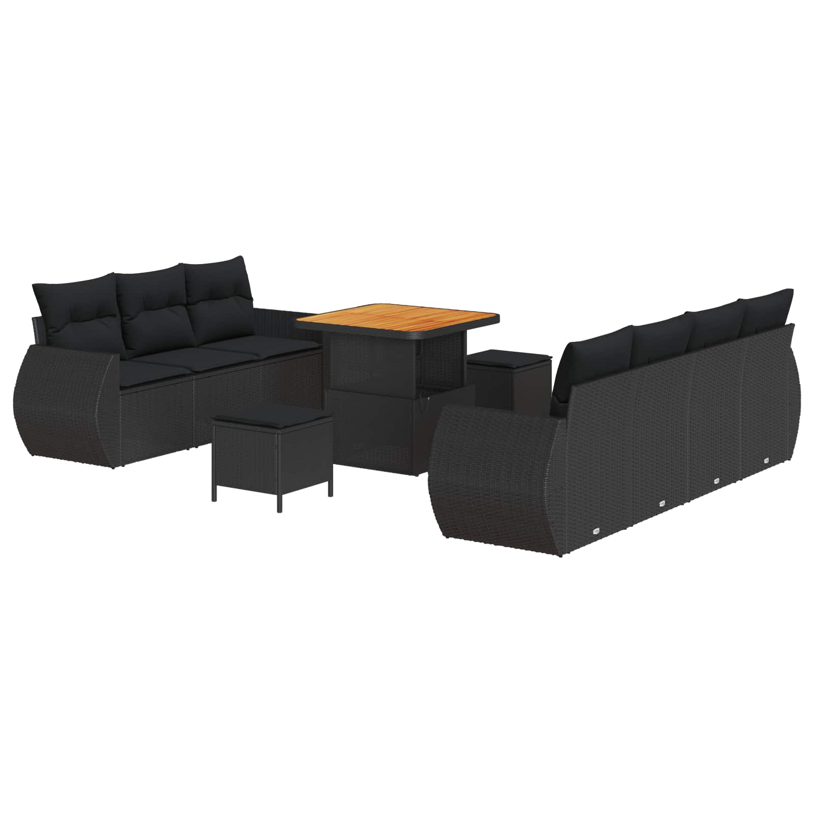 10-piece garden sofa set with cushions Black poly rattan acacia