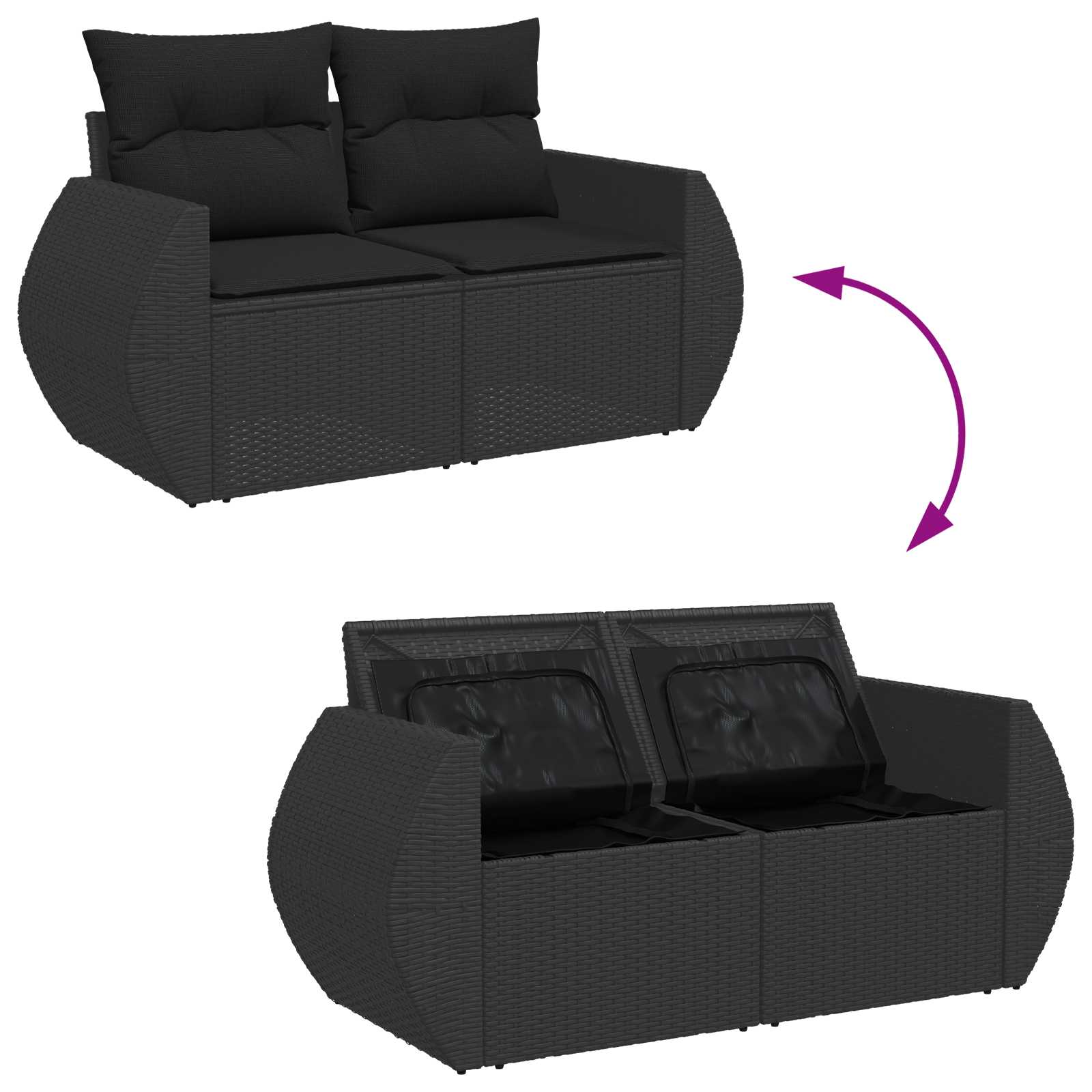 10-piece garden sofa set with cushions Black poly rattan acacia
