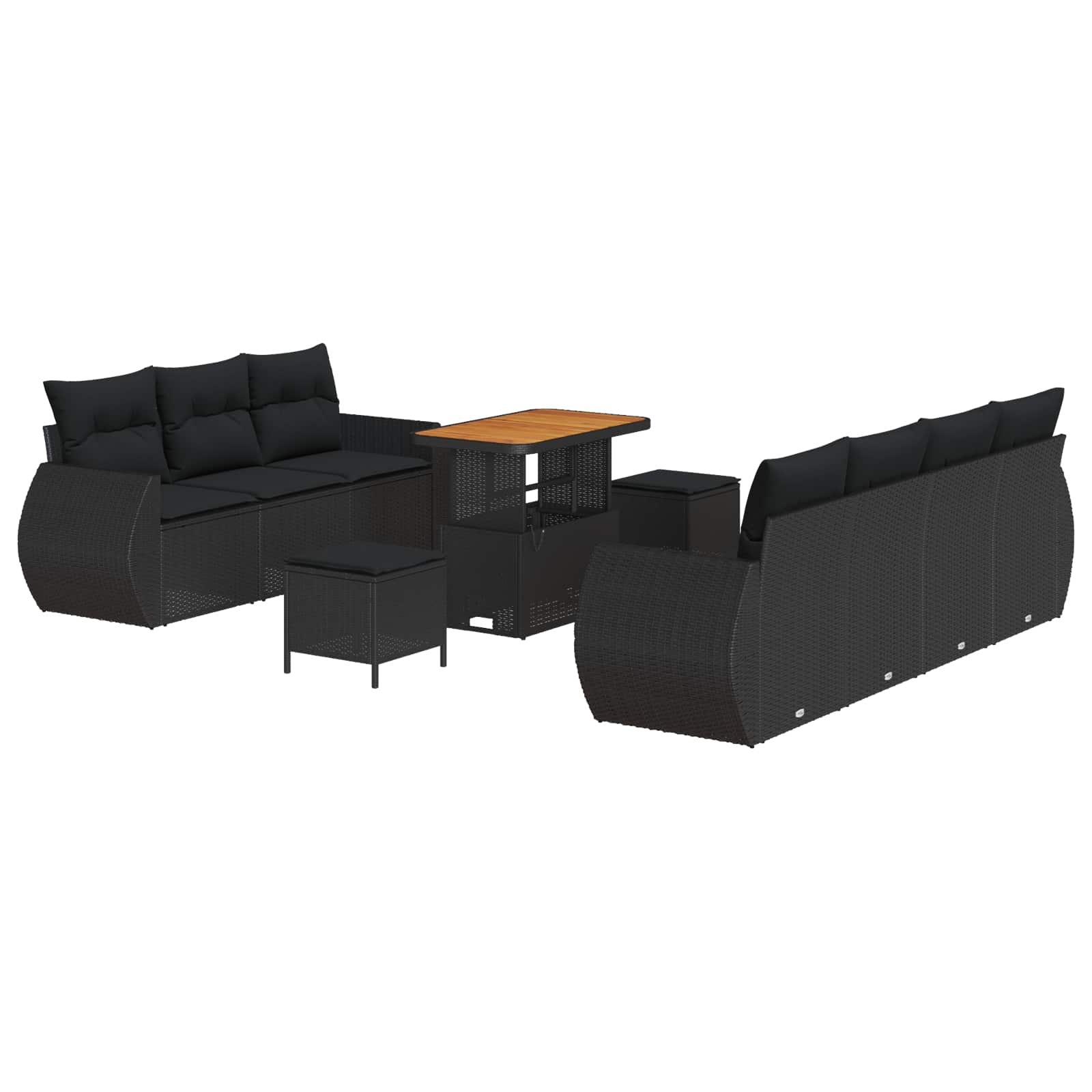 10 dalių sodo sofa komplektas su pagalvėlėmis Juodas Poli Ratanas Akacija