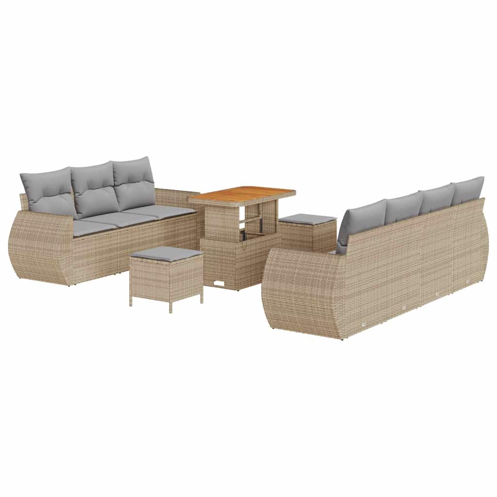 10 dalių sodo sofa rinkinys su pagalvėmis smėlio poli ratanas akacijos