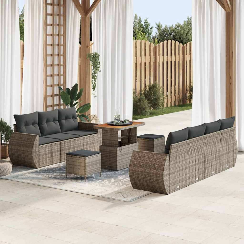 10 dalių sodo sofa komplektas su pagalvėlėmis pilka poli ratanas akacijų