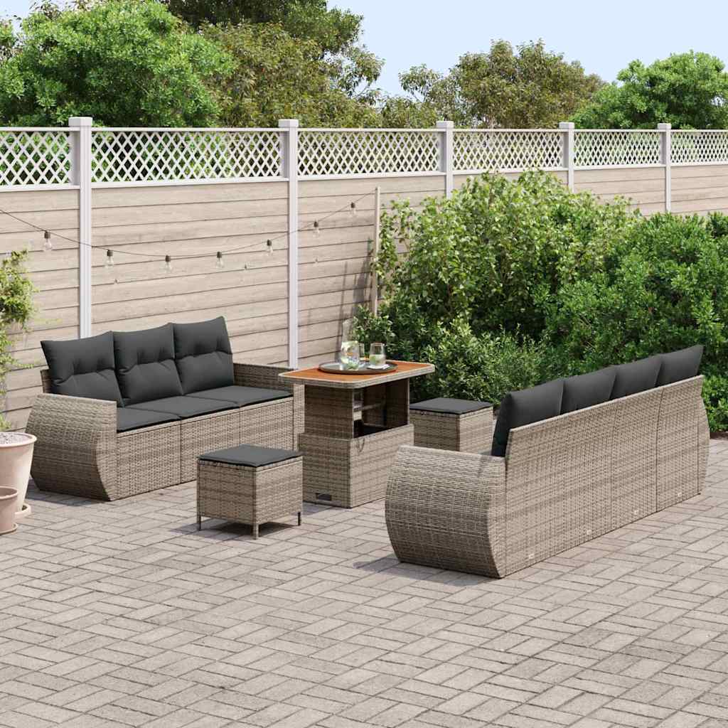 10 dalių sodo sofa komplektas su pagalvėlėmis pilka poli ratanas akacijų