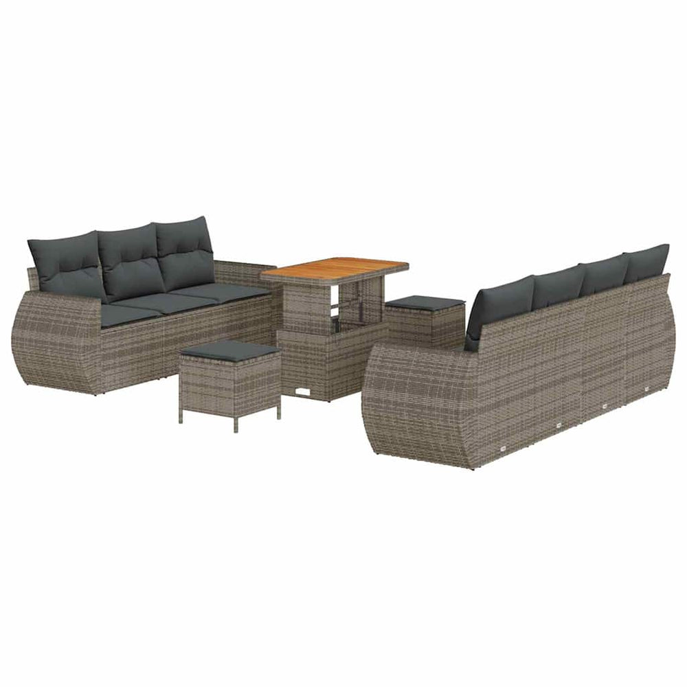 10 dalių sodo sofa komplektas su pagalvėlėmis pilka poli ratanas akacijų