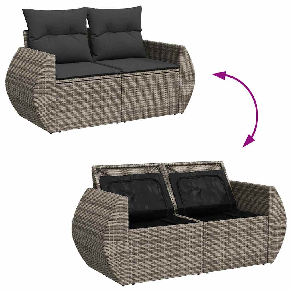10 dalių sodo sofa komplektas su pagalvėlėmis pilka poli ratanas akacijų
