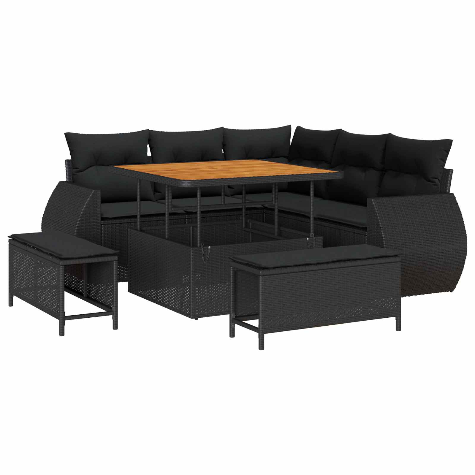 Sodo Sofų Rinkinys su pagalve 8 pcs Juoda poliratanas