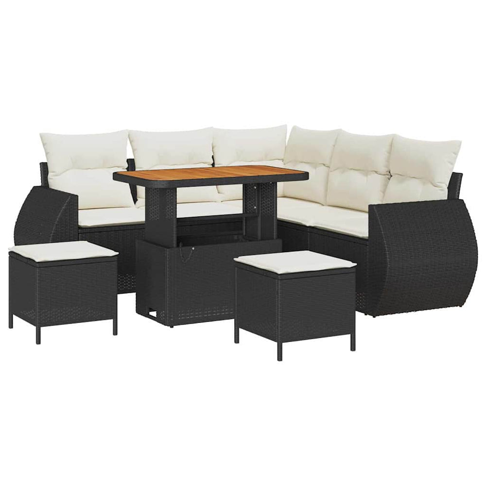 8 dalių sodo sofa rinkinys su pagalvėlėmis Juodas poliratanas akacijos