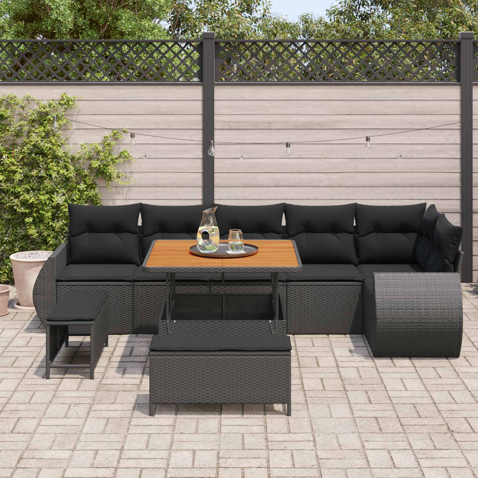 Garden Sofa Set with Cushion 9 pcs Black Poly Rattan