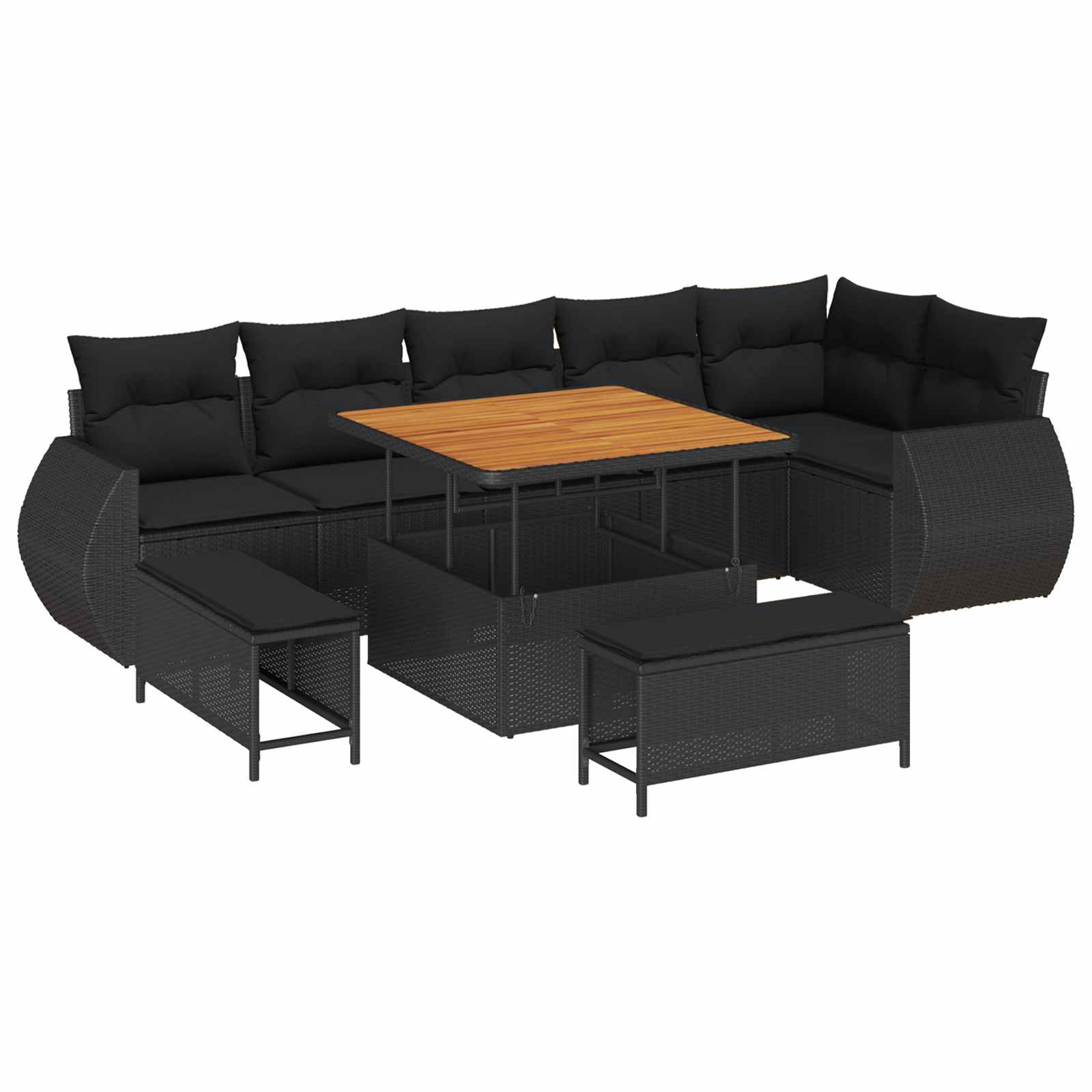 Sodo Sofų Rinkinys su pagalve 9 pcs Juoda Poli ratanas