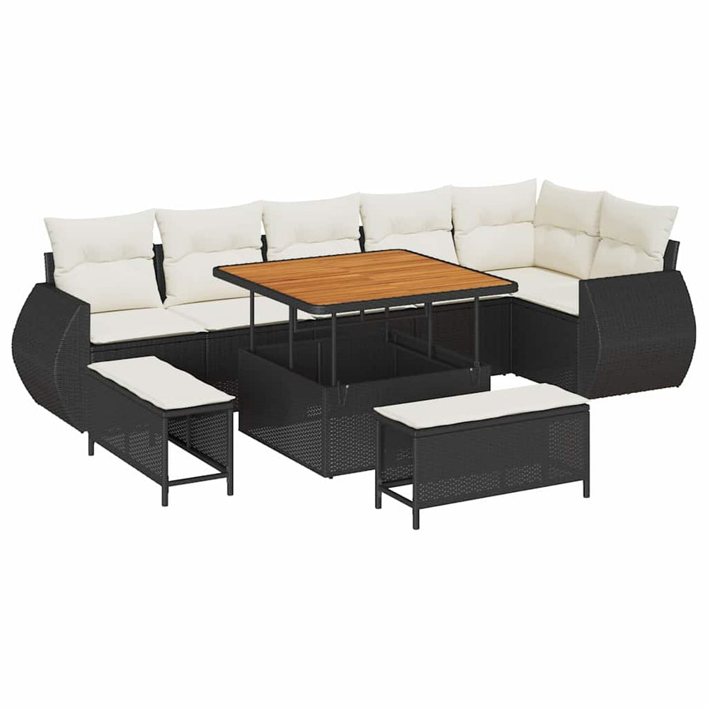 9 dalių sodo sofa rinkinys su pagalvėlėmis juodas poli ratanas akacija