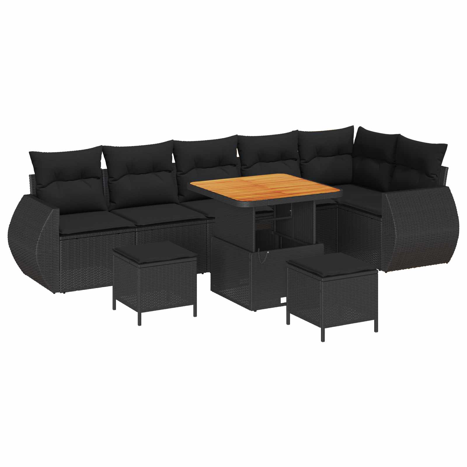 Sodo Sofų Rinkinys su pagalve 9 pcs Juoda Poli ratanas