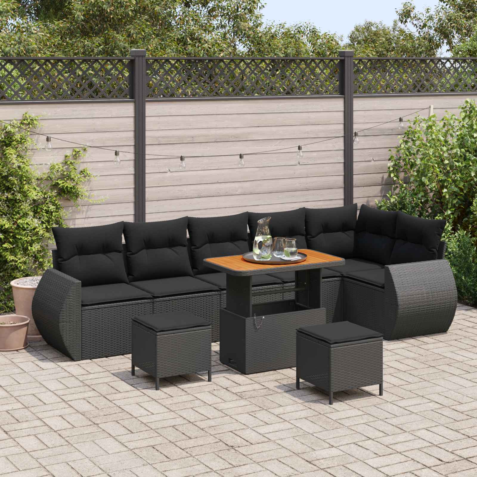 Garden Sofa Set with Cushion 9 pcs Black Poly Rattan