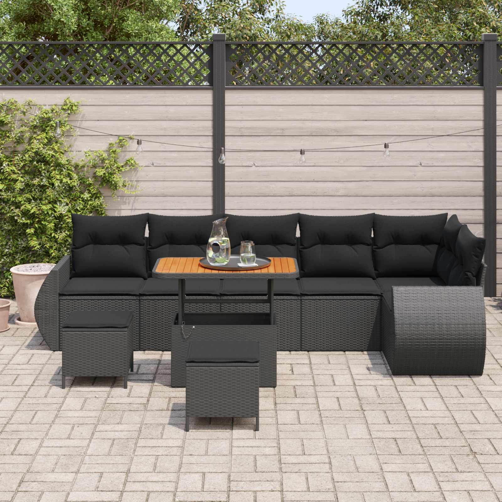Garden Sofa Set with Cushion 9 pcs Black Poly Rattan