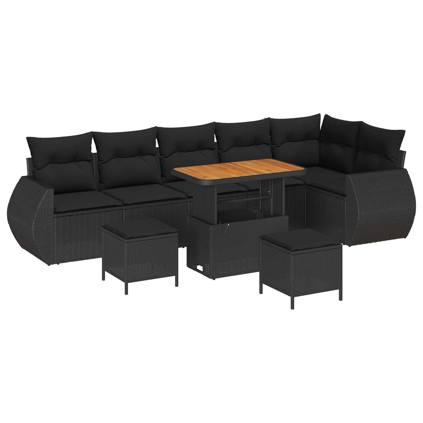 Garden Sofa Set with Cushion 9 pcs Black Poly Rattan