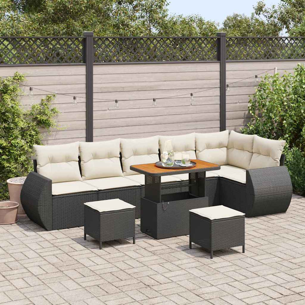9 dalių Sodo Sofa Rinkinys su Pagalvėmis Juodas Poliratanas Akacija