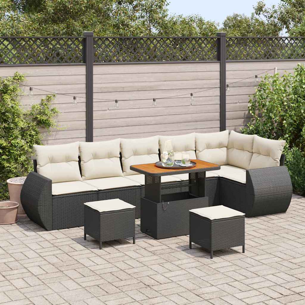 9 dalių Sodo Sofa Rinkinys su Pagalvėmis Juodas Poliratanas Akacija