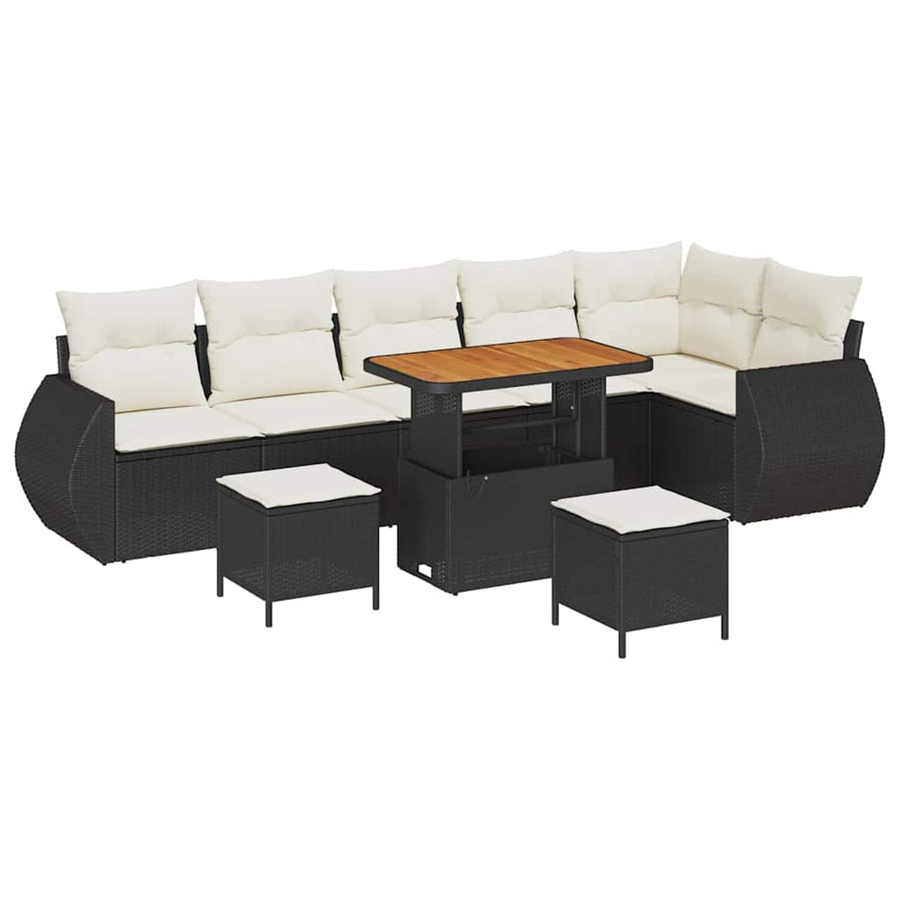 9 dalių Sodo Sofa Rinkinys su Pagalvėmis Juodas Poliratanas Akacija