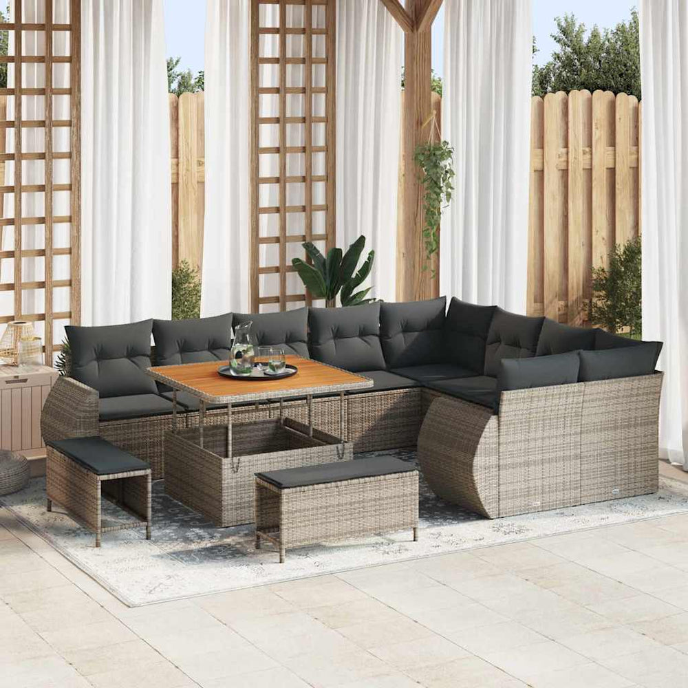 12 dalių sodo sofa komplektas su pagalvėlėmis Pilka poli ratanas akacija