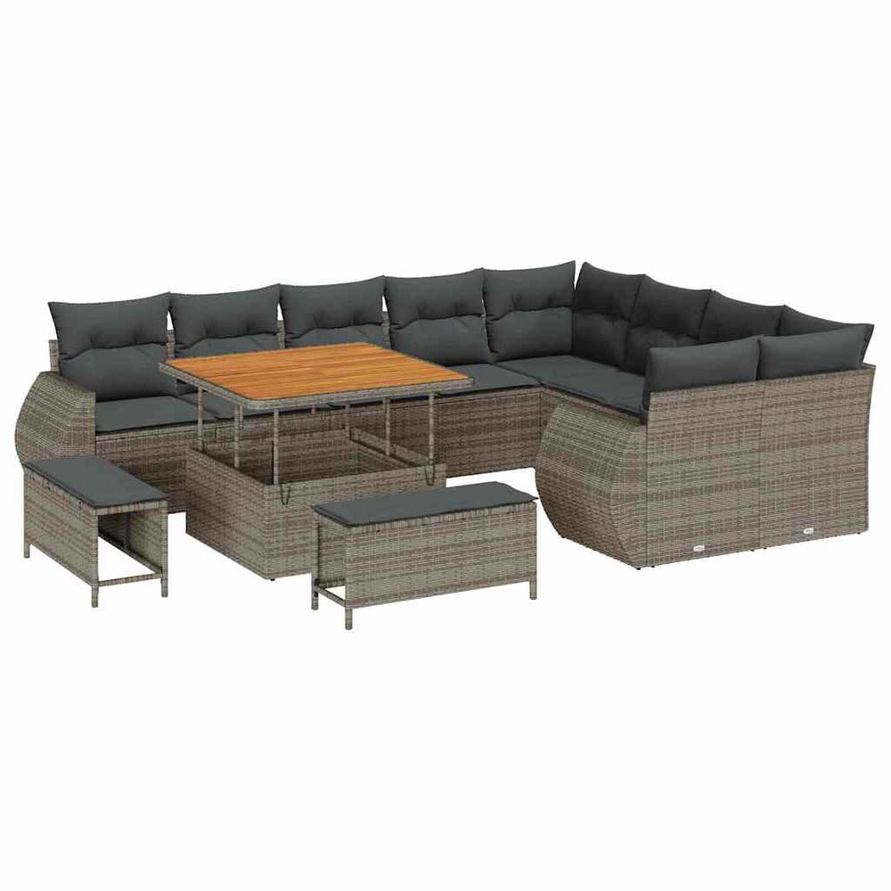 12 dalių sodo sofa komplektas su pagalvėlėmis Pilka poli ratanas akacija