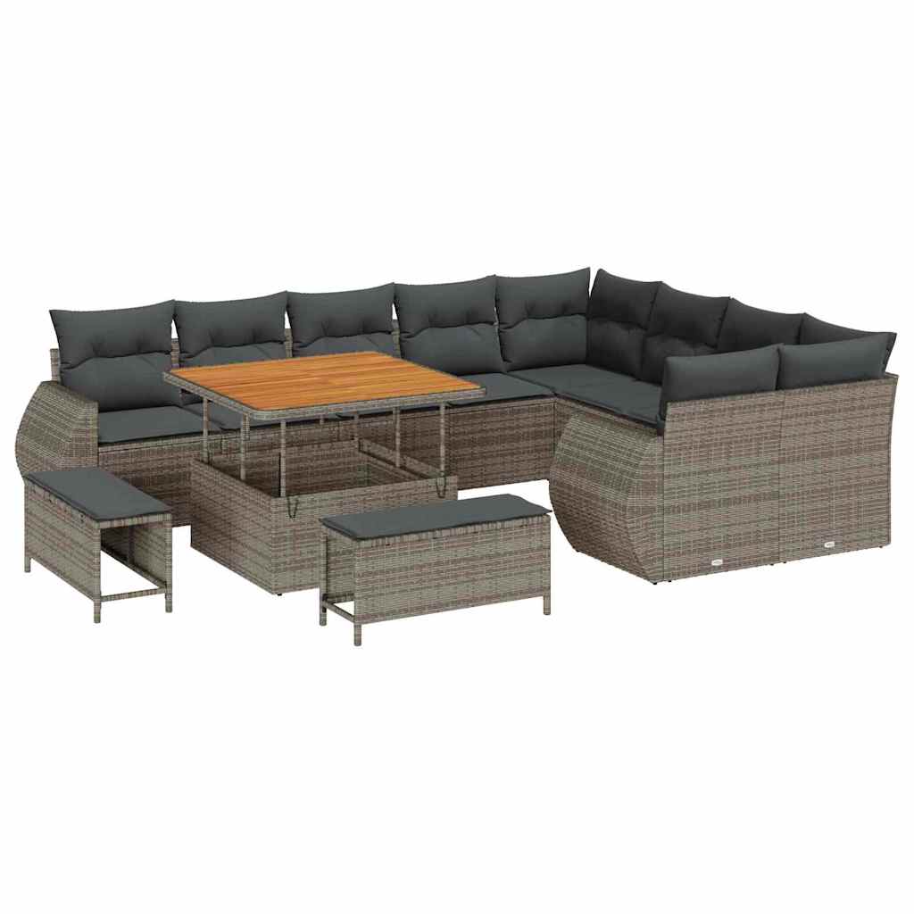 12 dalių sodo sofa komplektas su pagalvėlėmis Pilka poli ratanas akacija
