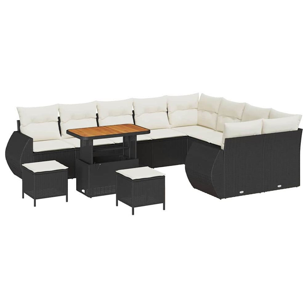 12 dalių sodo sofa komplektas su pagalvėlėmis Juoda Poli ratanas Akacijos