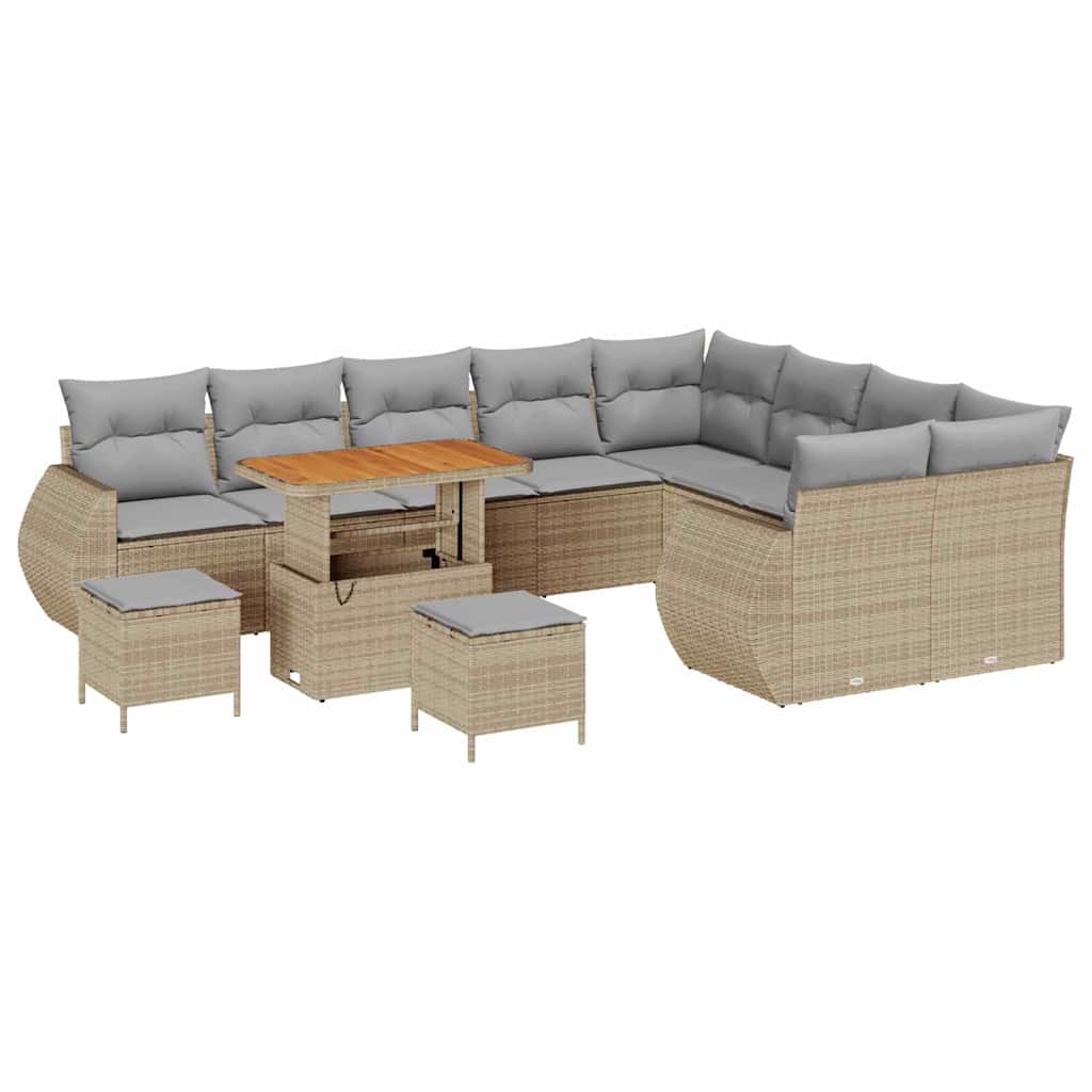 12 dalių sodo sofa komplektas su pagalvėlėmis, smėlio poli ratanas akacija