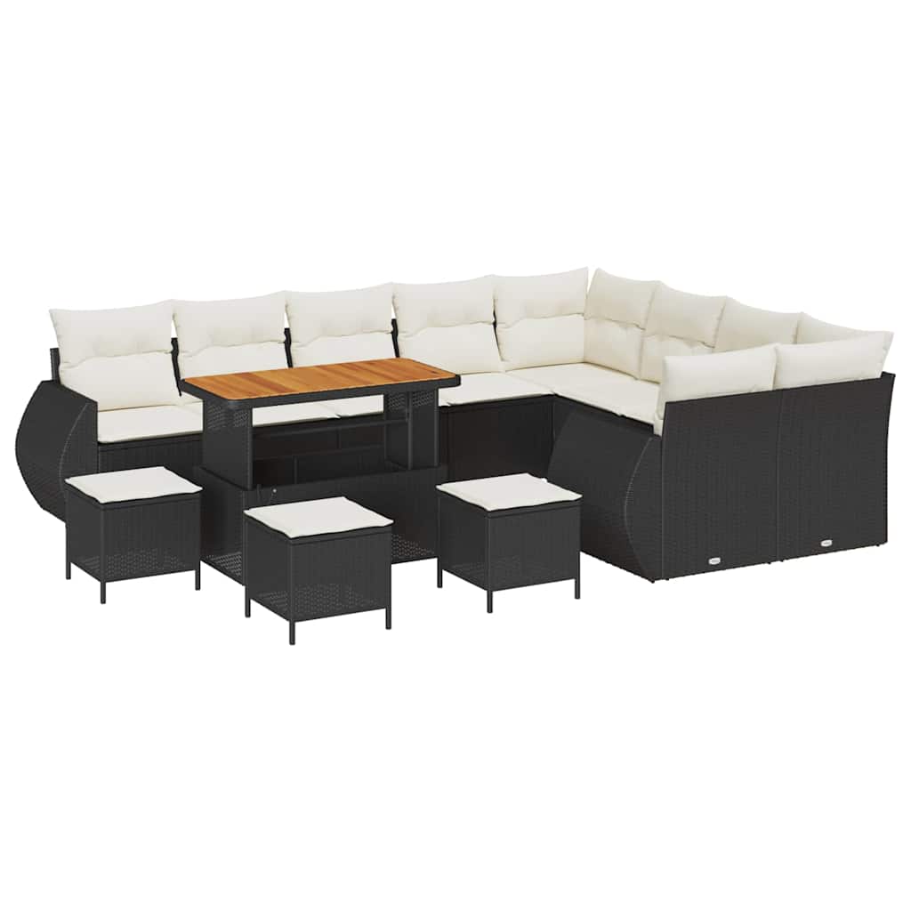 13 dalių sodo sofa komplektas su pagalvėmis Juoda poli ratanas akacija