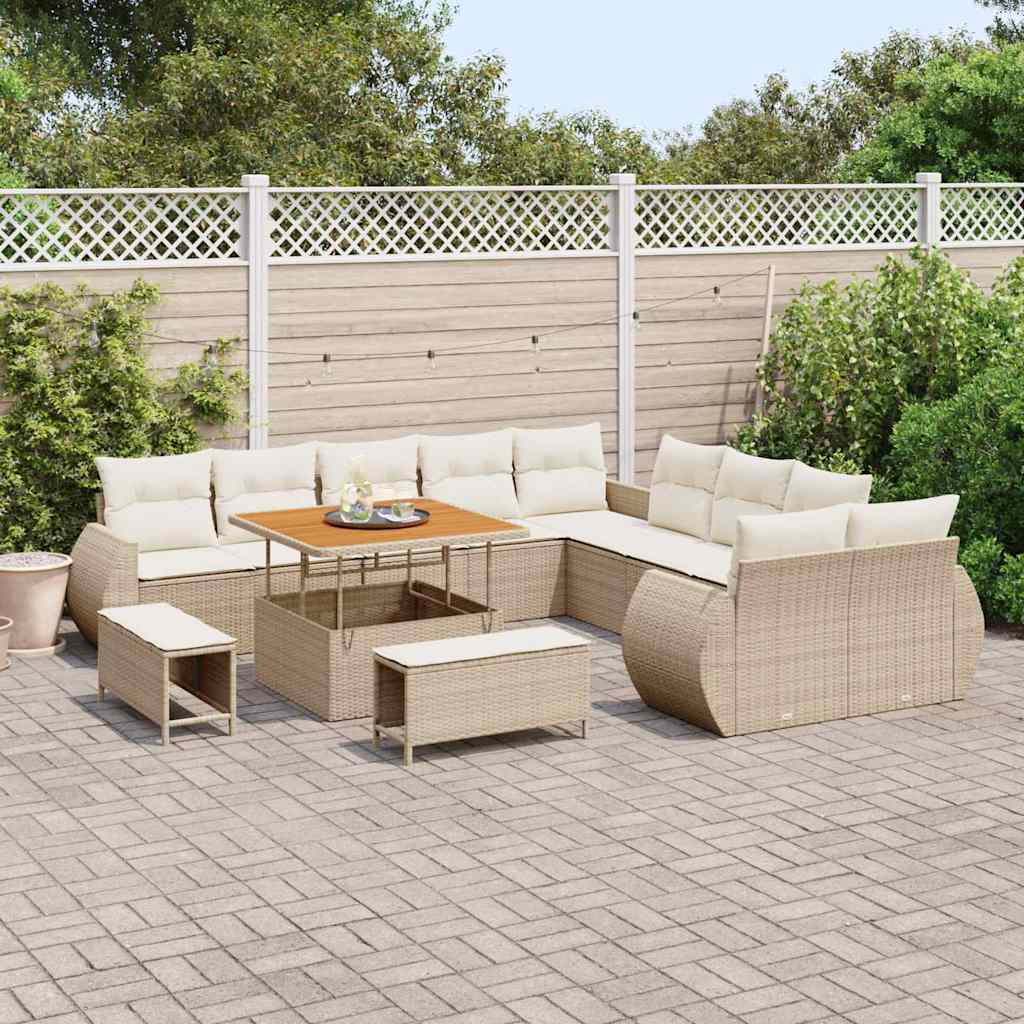 Garden Sofa Set with Cushions 13 pcs Sand and Cream
