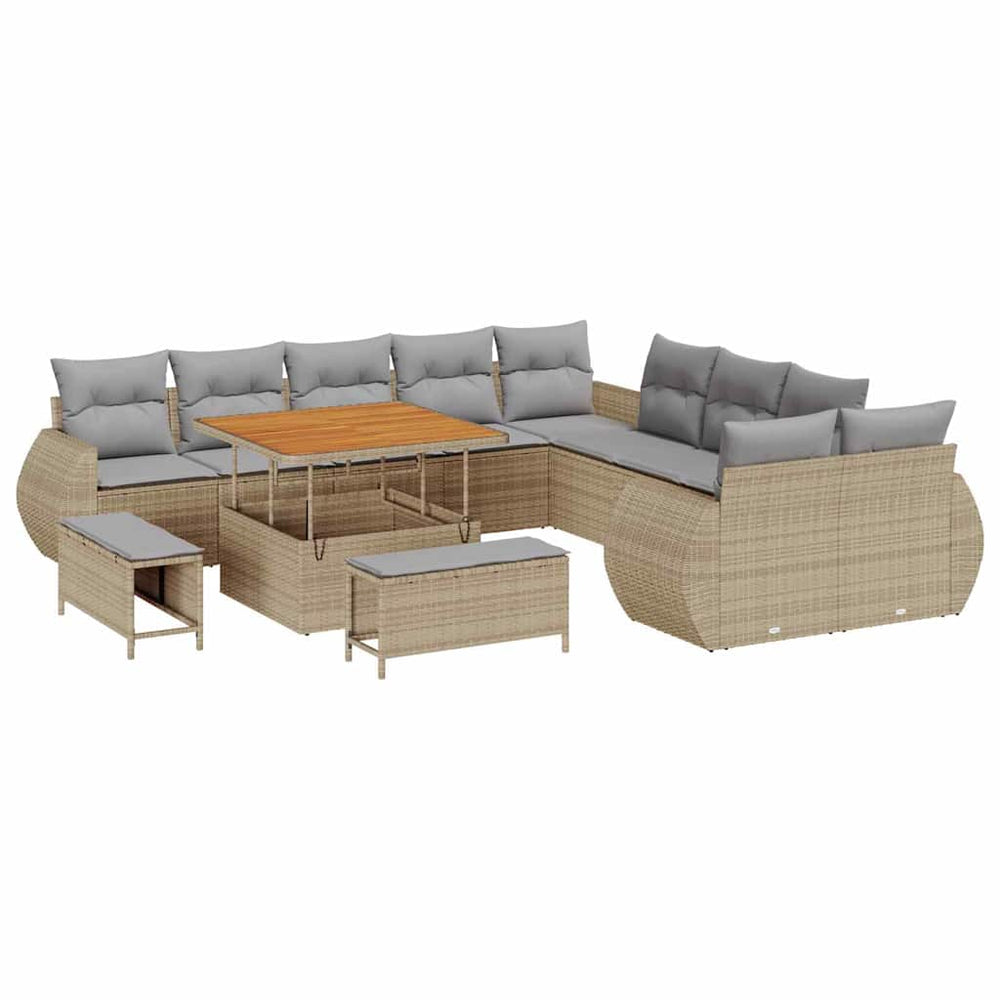 13 dalių sodo sofa rinkinys su pagalvėlėmis Šviesiai smėlio Poli ratanas