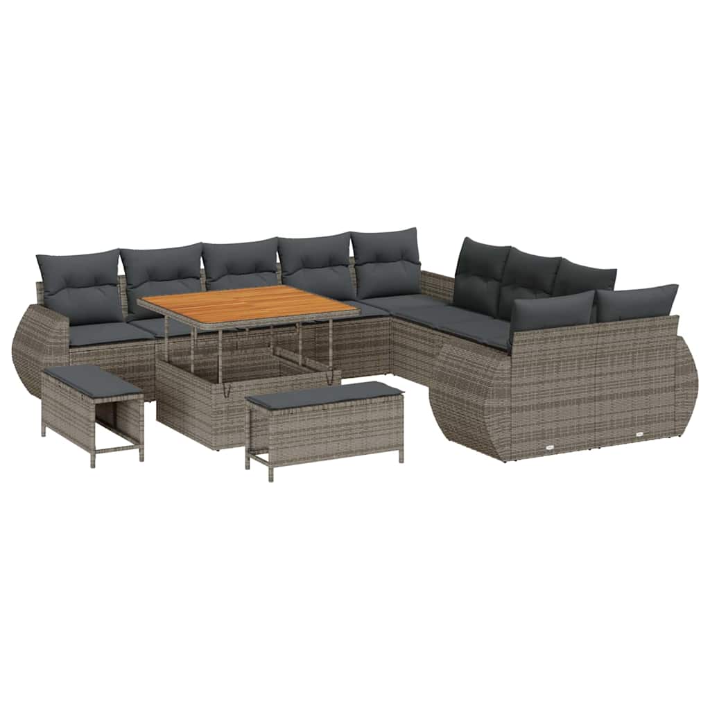 13 dalių Sodo Sofa Rinkinys su Pagalvėlėmis Pilka Poli Ratanas Akacija