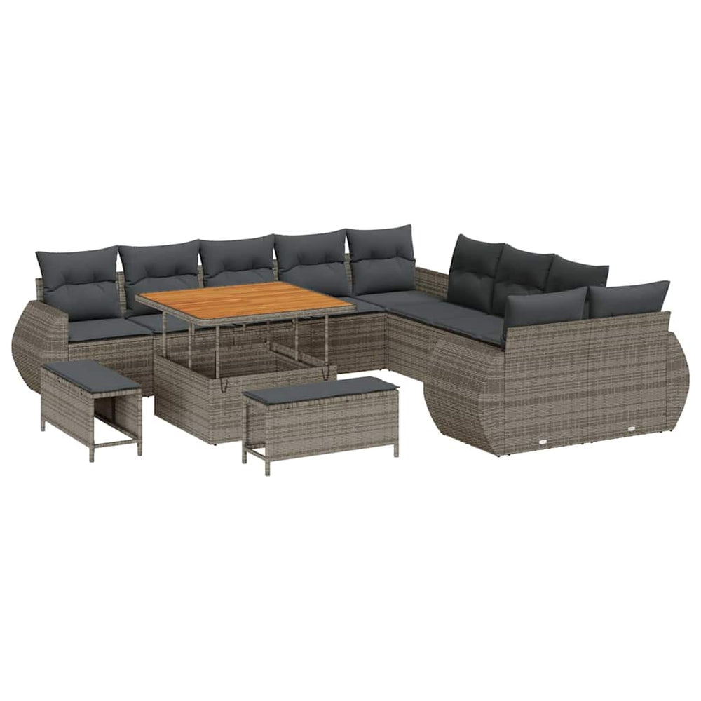 13 dalių Sodo Sofa Rinkinys su Pagalvėlėmis Pilka Poli Ratanas Akacija