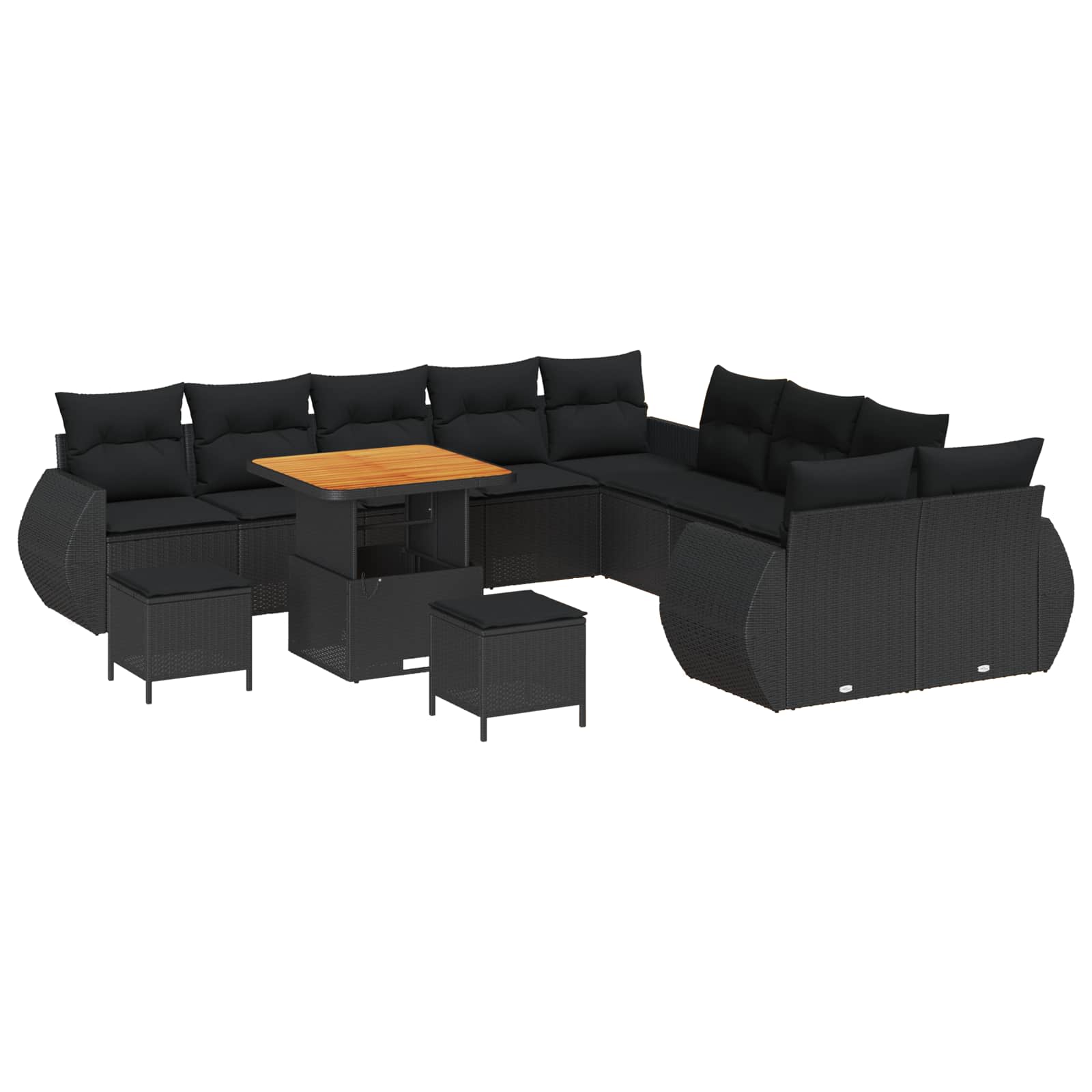 13 dalių sodo sofa komplektas su pagalvėmis Juoda Poli Ratanas Akacija
