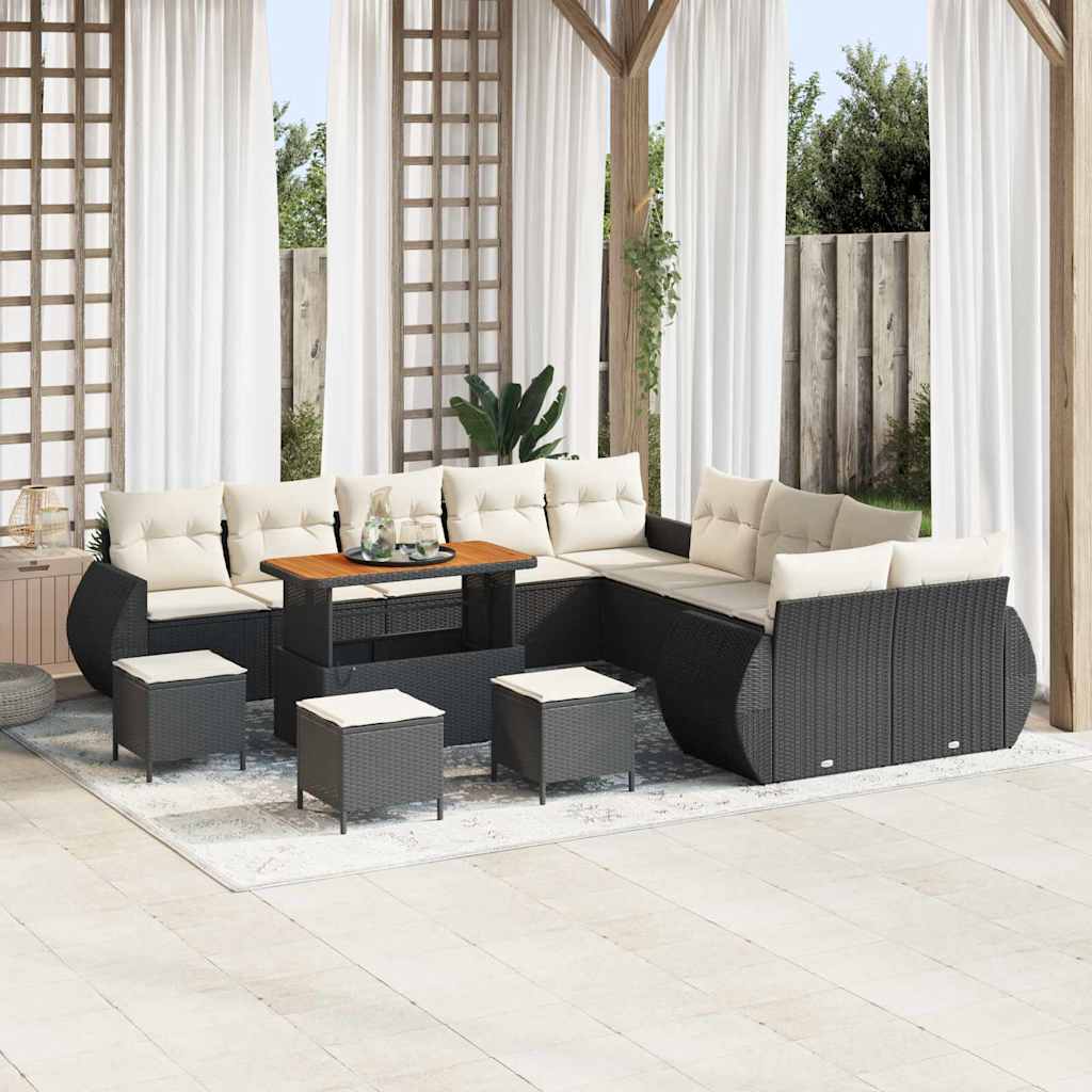 Outdoor Sofa Set 14 pcs Black and Cream 110 x 55 x 71 cm