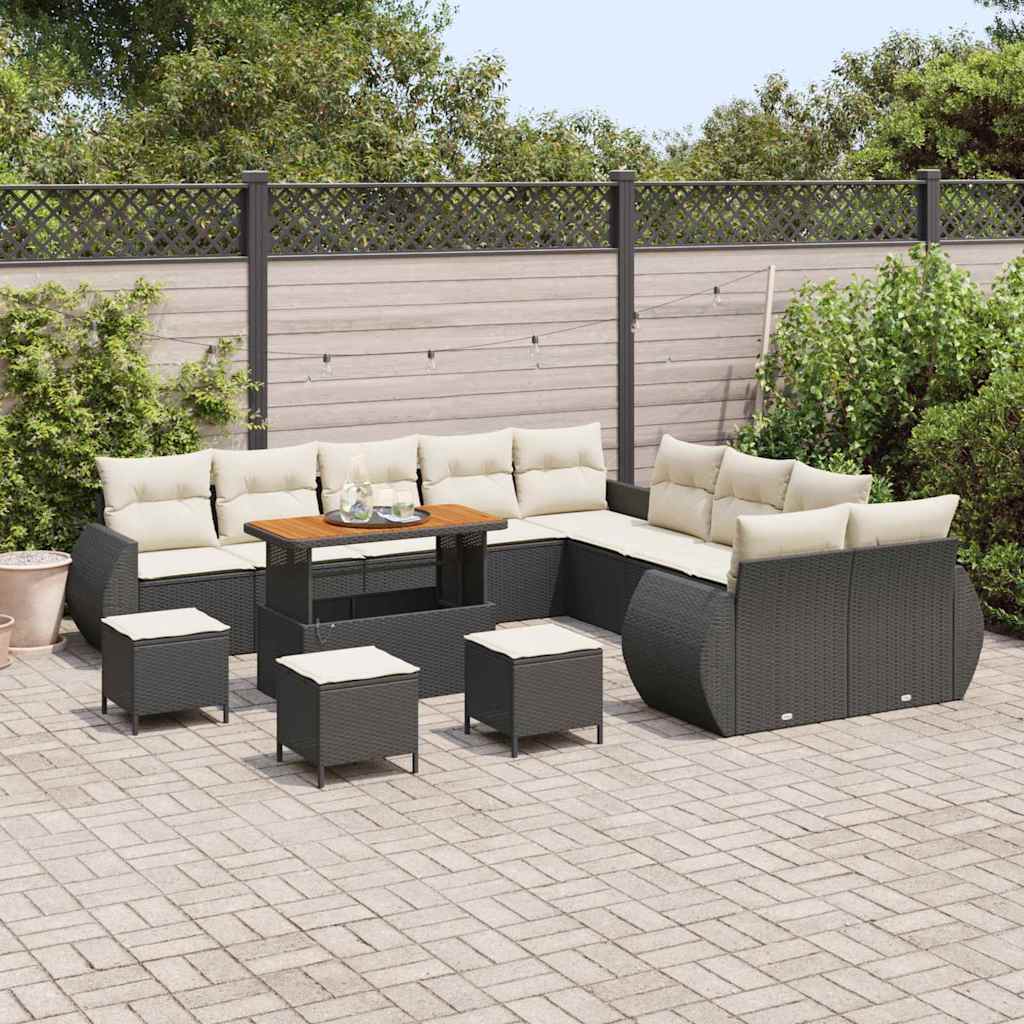 Outdoor Sofa Set 14 pcs Black and Cream 110 x 55 x 71 cm