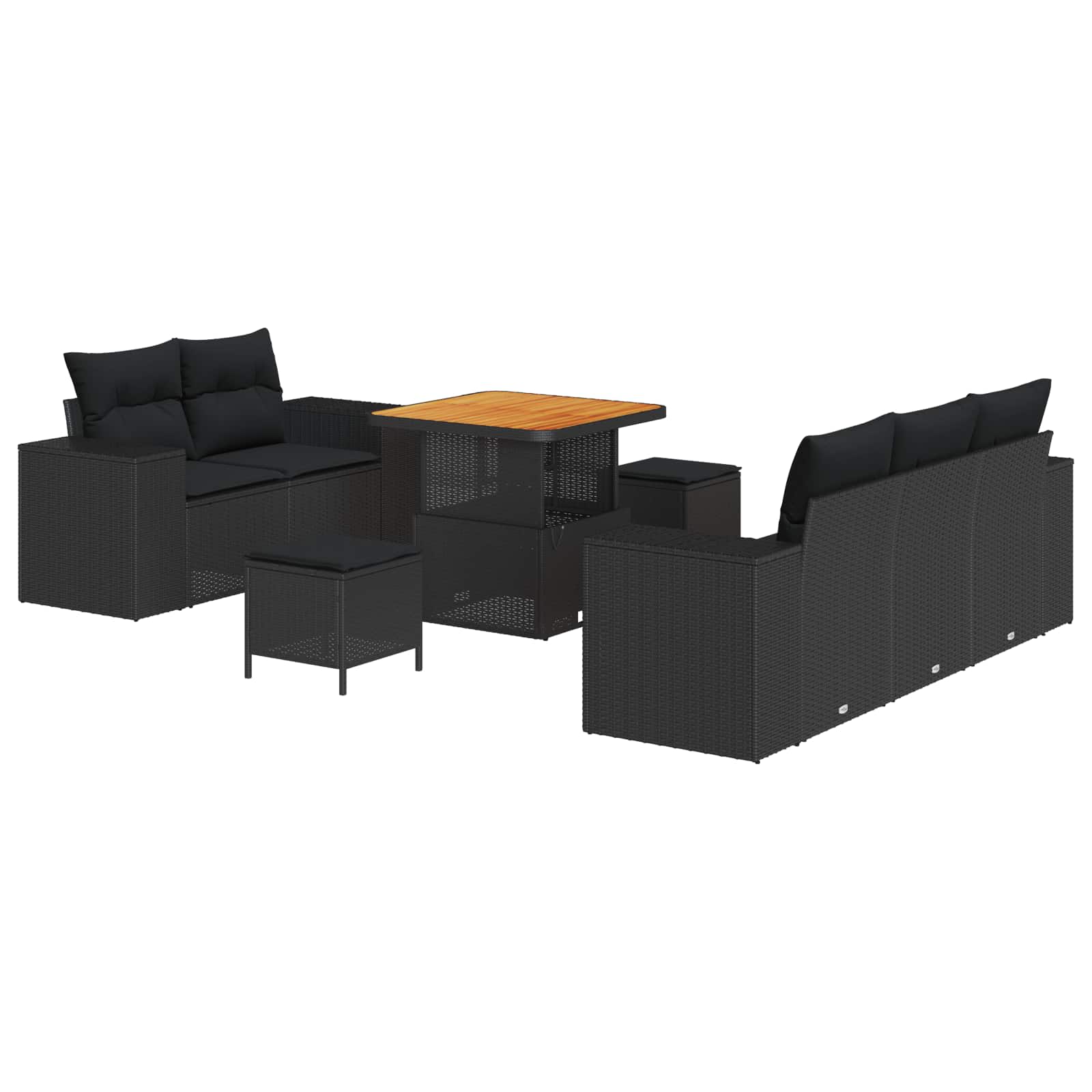 Sodo Sofų Rinkinys su pagalve su saugykla 8 pcs Juoda