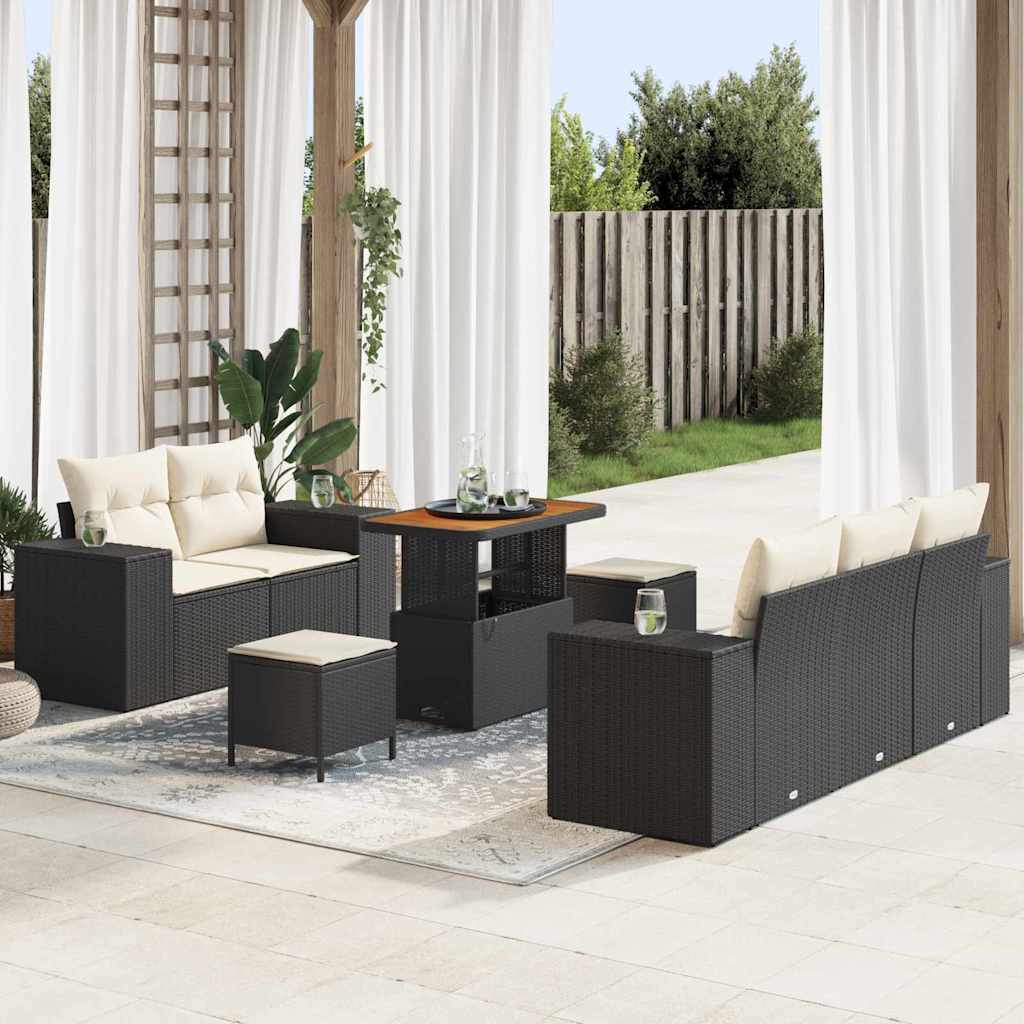 Garden Sofa Set with Cushions 8 pcs Black and Cream