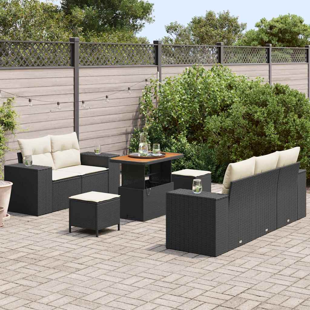 Garden Sofa Set with Cushions 8 pcs Black and Cream