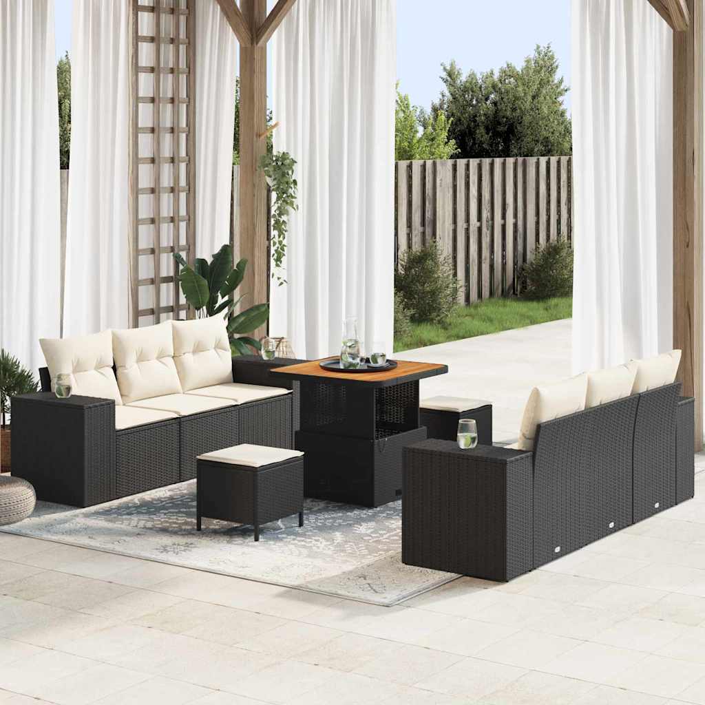 Garden Sofa Set 9 pcs Black and Cream 80 x 80 x 71 cm
