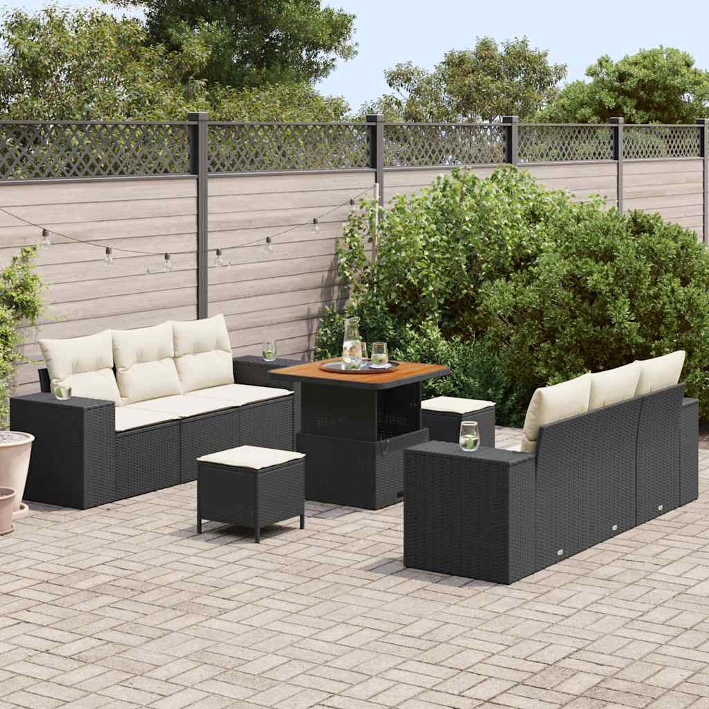 Garden Sofa Set 9 pcs Black and Cream 80 x 80 x 71 cm