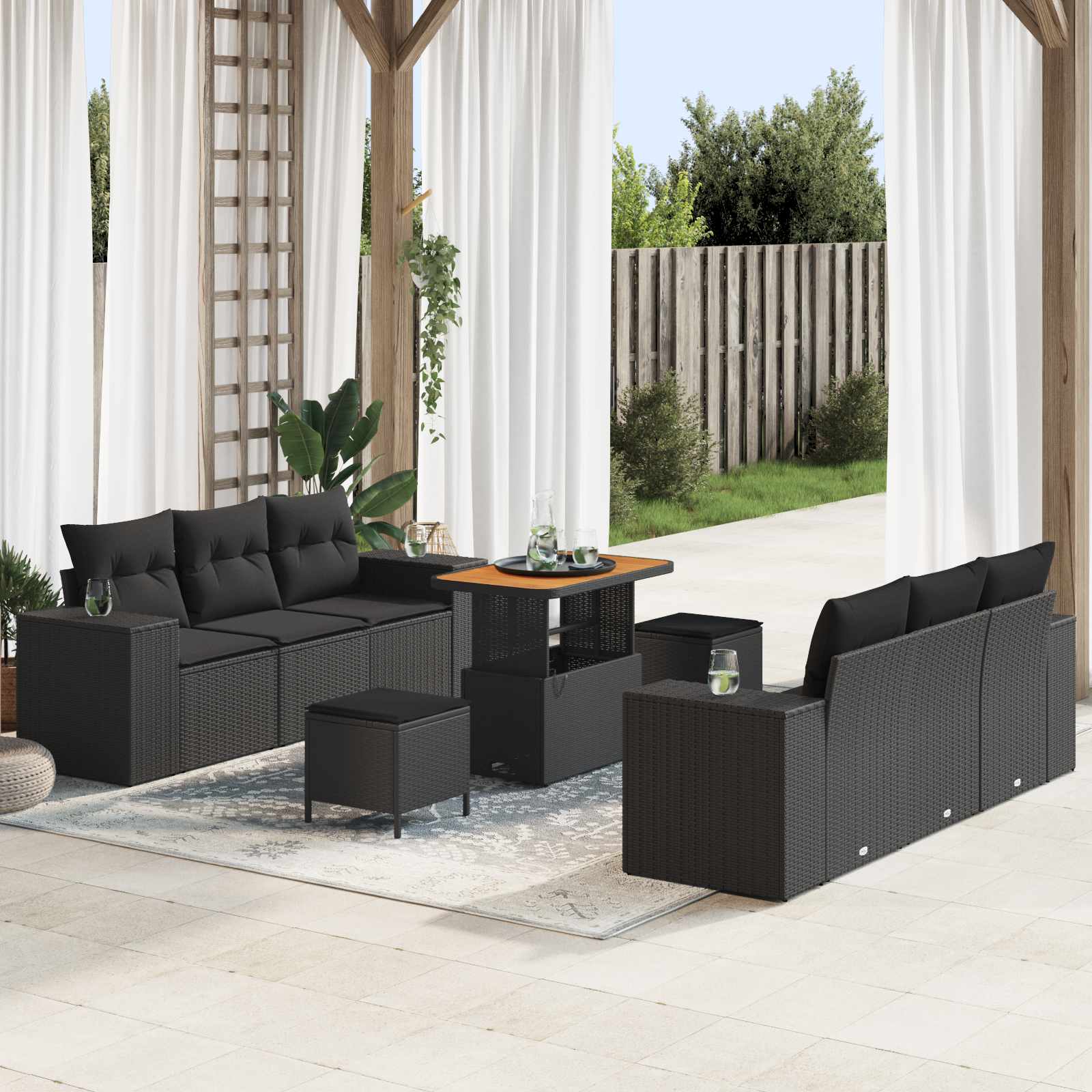 Sodo Sofų Rinkinys su pagalve 9 pcs Juoda 90 x 55 x 71 cm