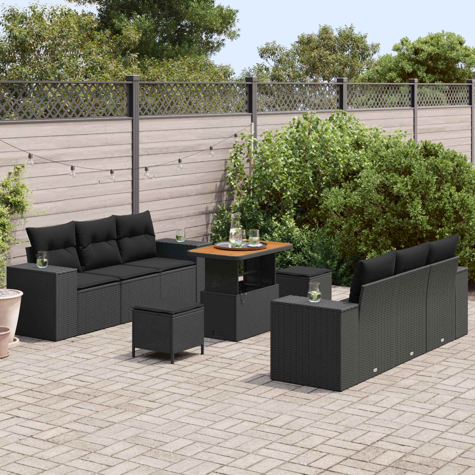 Sodo Sofų Rinkinys su pagalve 9 pcs Juoda 90 x 55 x 71 cm