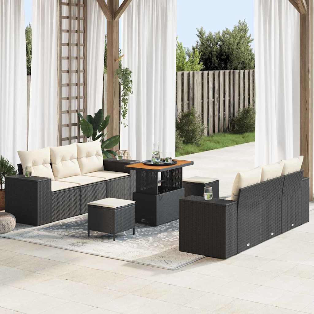 Garden Sofa Set 9 pcs Black and Cream 90 x 55 x 71 cm