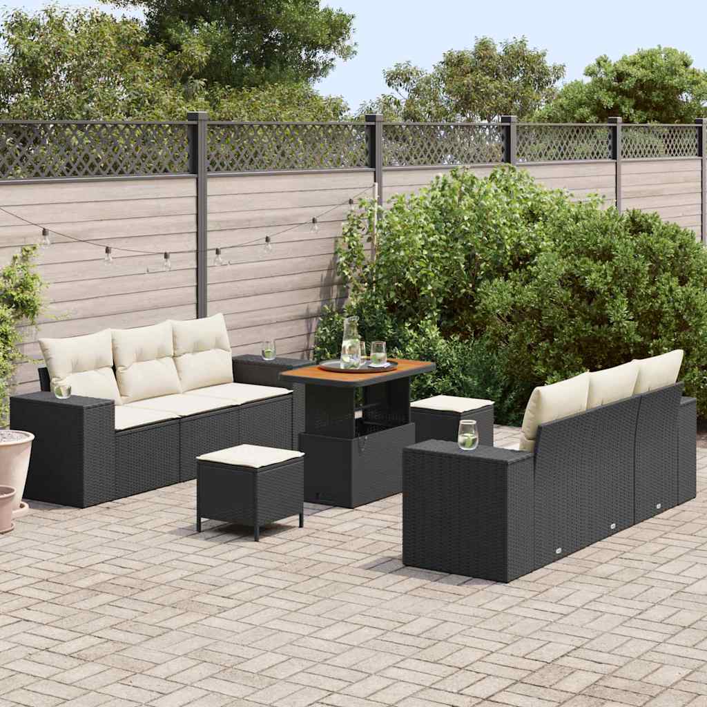 Garden Sofa Set 9 pcs Black and Cream 90 x 55 x 71 cm