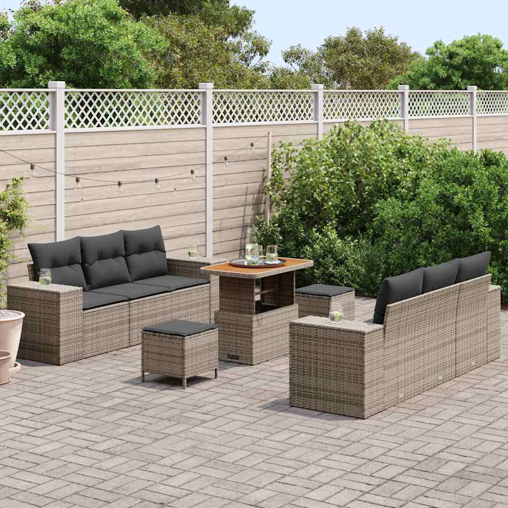 Garden Sofa Set with Cushion 9 pcs Grey 90 x 55 x 71 cm