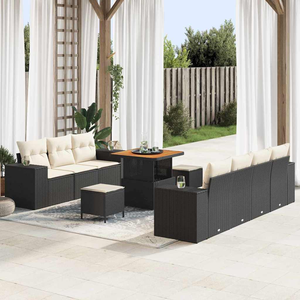 10 dalių sodo sofa su pagalvėmis juodas poli ratanas akacija