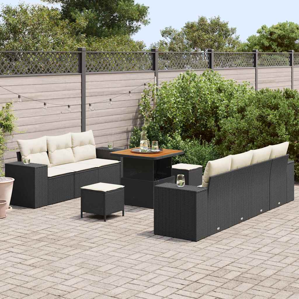 10 dalių sodo sofa su pagalvėmis juodas poli ratanas akacija