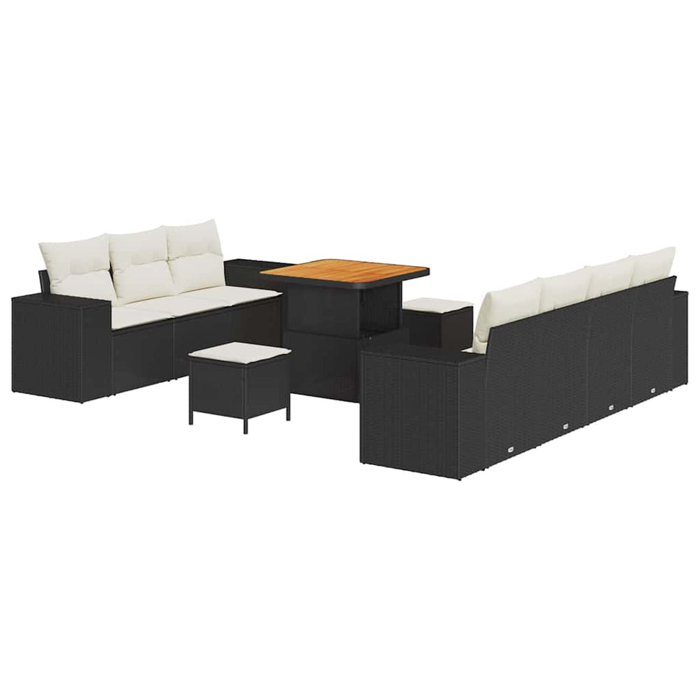 10 dalių sodo sofa su pagalvėmis juodas poli ratanas akacija